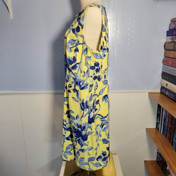 Alyx Size 18 Bright Yellow Blue Floral Spring Print Round Neck Sleeveless Dress - Picture 7 of 10